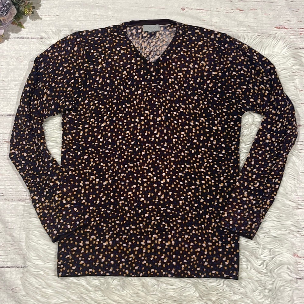 COS Wool V-neck Multi Colored Dotted Lightweight Sweater